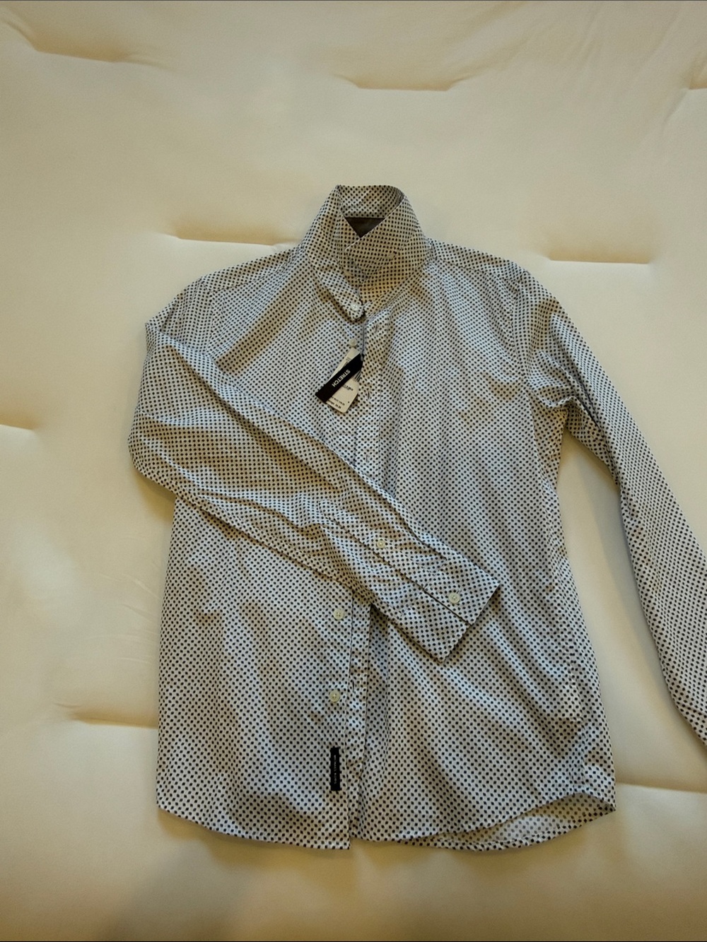 Michael Kors White Button-Up Shirt with Navy Micro Dot Print